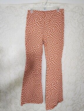 Tinseltown Orange and Cream Stretchy Checkerboard Flare Pants